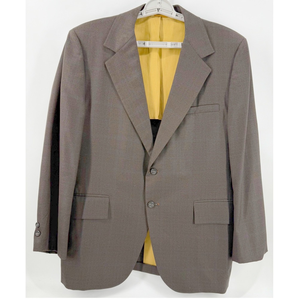 Vintage Towncraft Plus Mens Plaid Blazer 42R Brown Two Button Lined Jacket